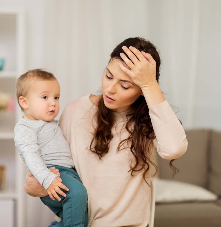 Mom with pain and baby