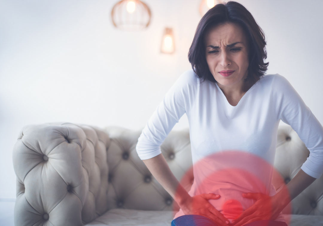 Woman with endometriosis pain.