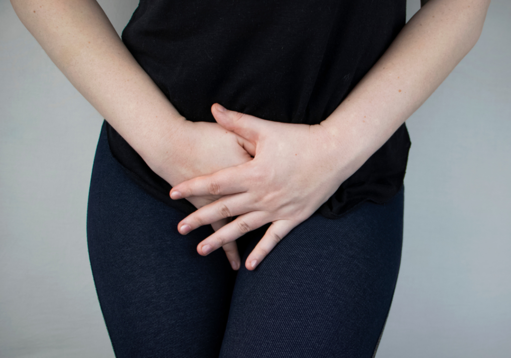 Woman with urinary leaking. Woman with urinary leaking.